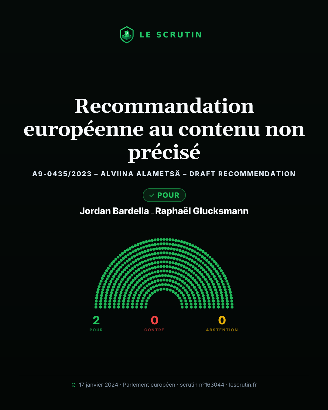 Visuel : Recommandation européenne au contenu non précisé